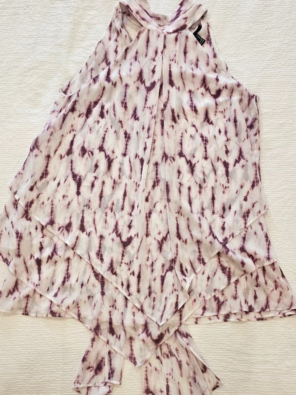 Forever 21 Purple Abstract Tie Dye Halter Top Neck Tie Blouse